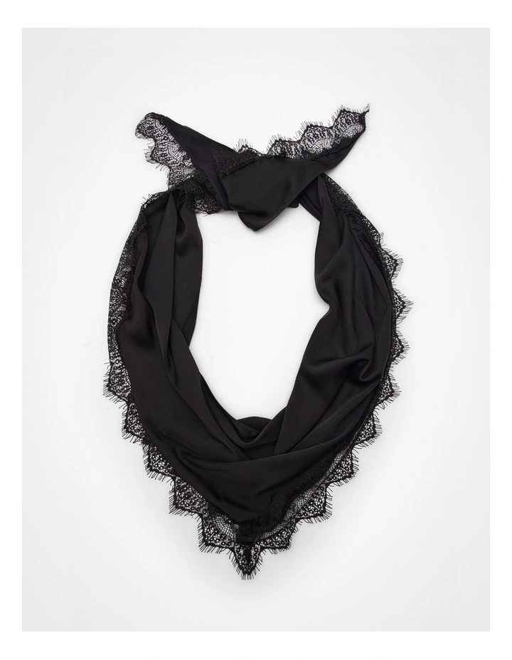 Lace Trim Triangle Scarf Black image 1