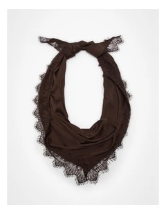 Lace Trim Triangle Scarf Brown