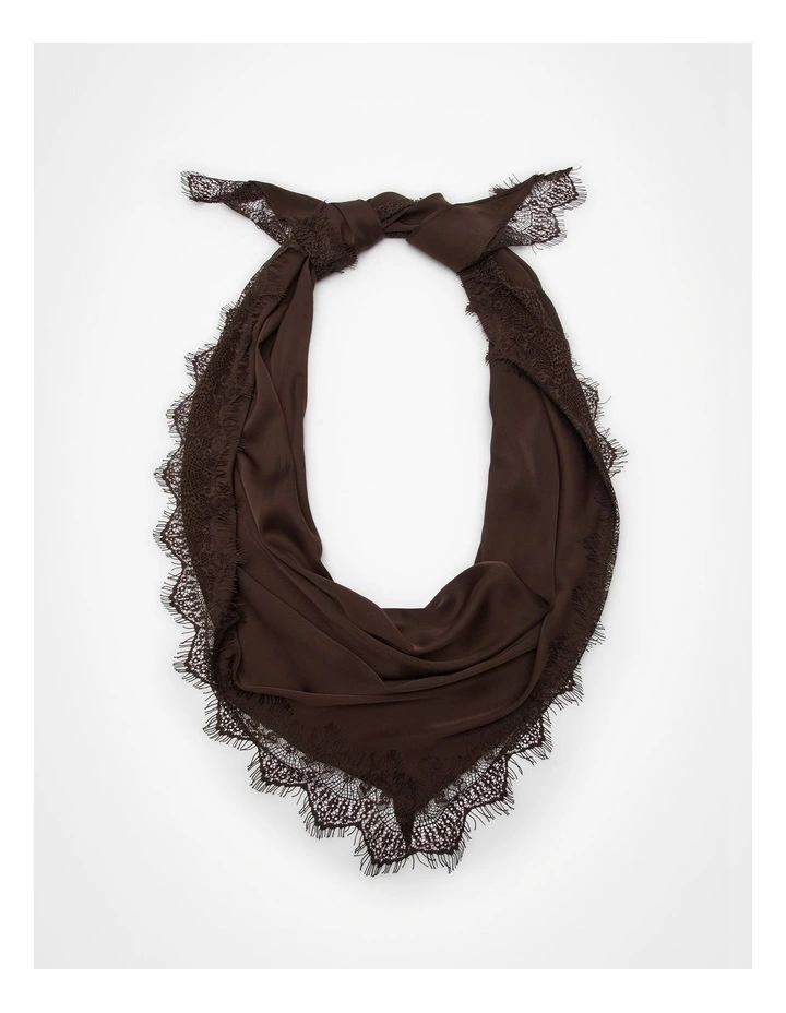 Lace Trim Triangle Scarf Brown image 1