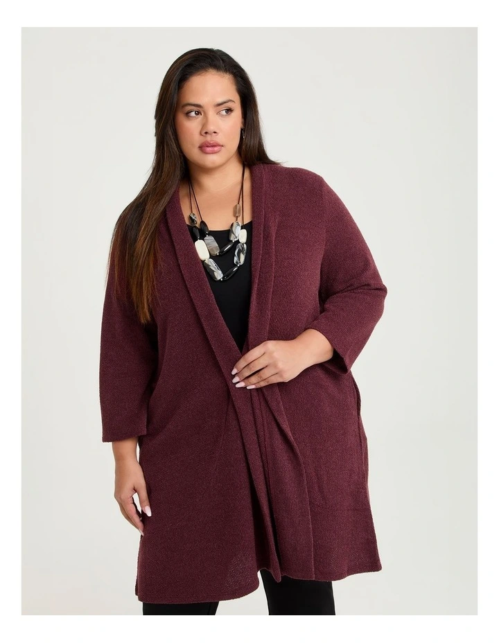 Honeycomb Long Cardigan Wine image 3