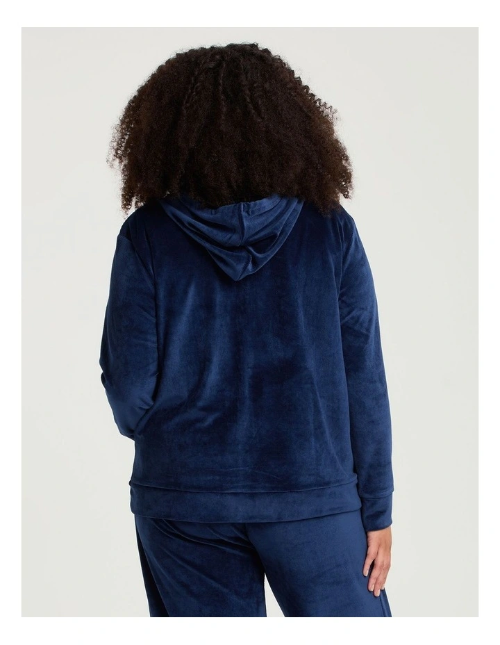 Velour Hooded Zip Through Jacket Ink Navy image 2