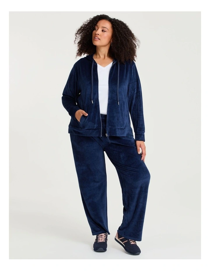 Velour Hooded Zip Through Jacket Ink Navy image 3