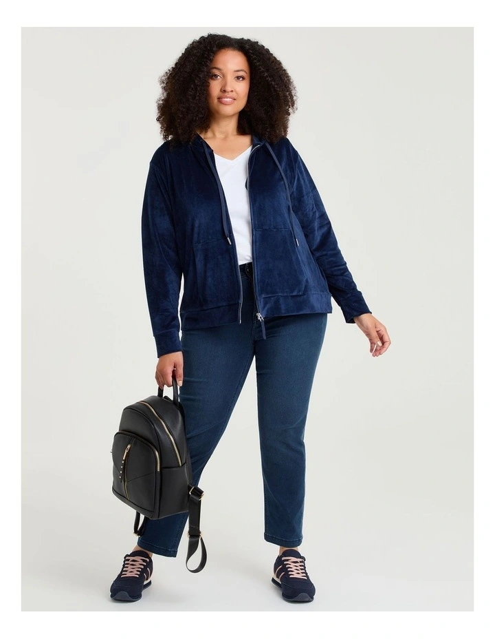 Velour Hooded Zip Through Jacket Ink Navy image 4