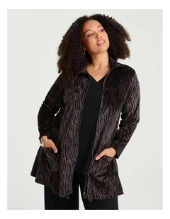 Zip Velour Knit Jacket Chocolate Print