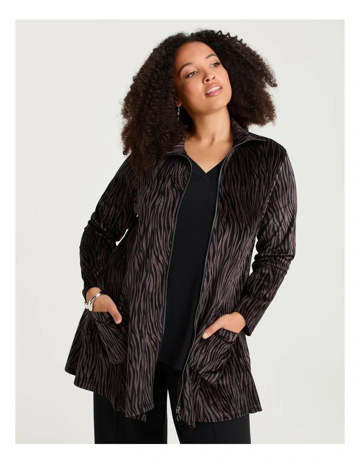 Zip Velour Knit Jacket Chocolate Print image 1