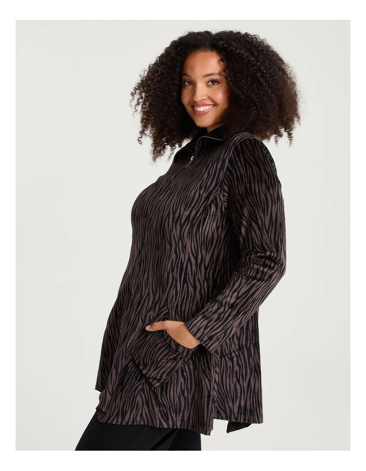 Zip Velour Knit Jacket Chocolate Print image 3