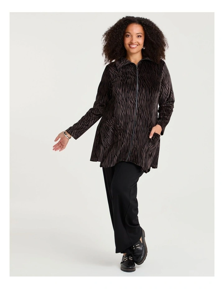 Zip Velour Knit Jacket Chocolate Print image 4