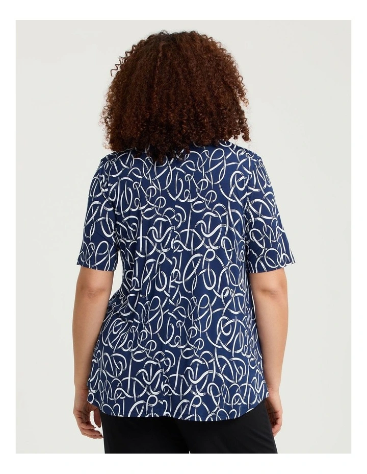 Printed Pintuck Top Navy/white image 2
