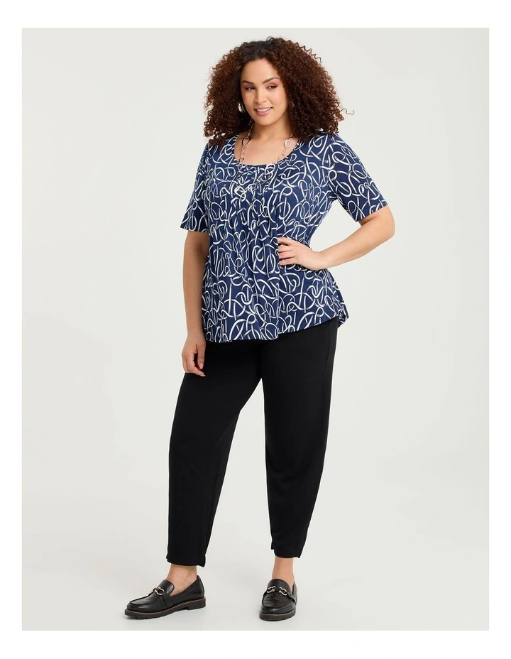 Printed Pintuck Top Navy/white image 3