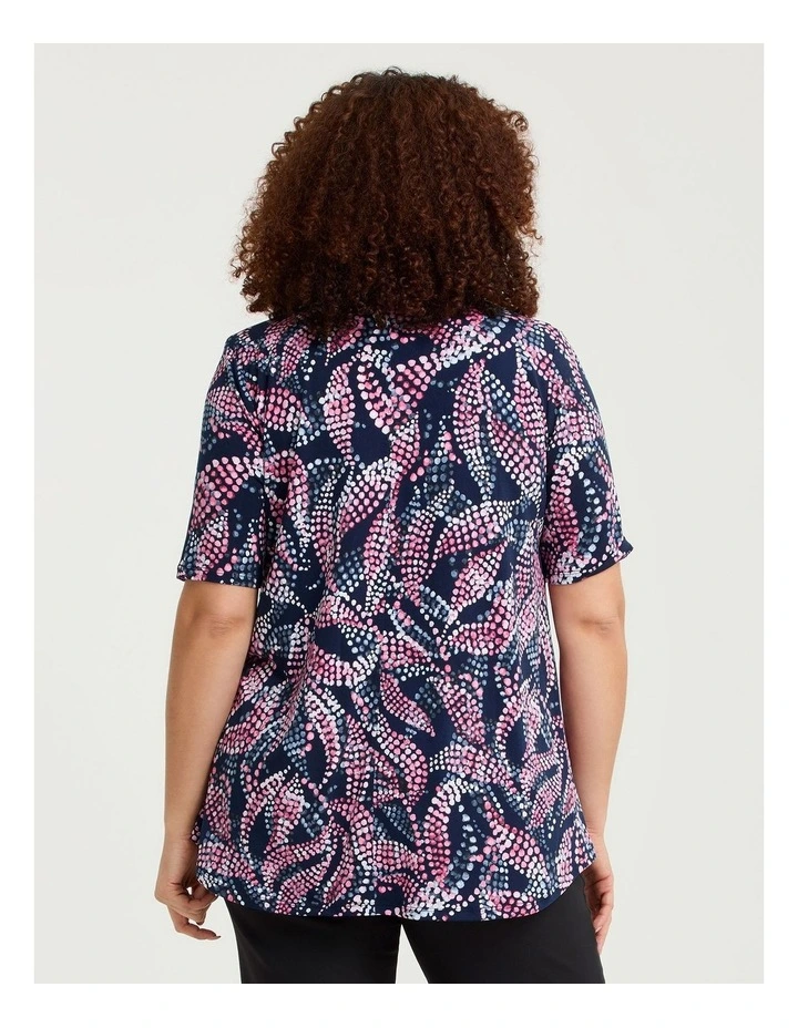 Printed Pintuck Top Navy/pink image 2
