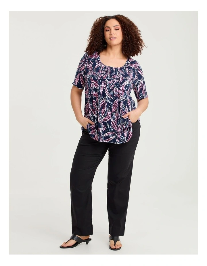 Printed Pintuck Top Navy/pink image 3