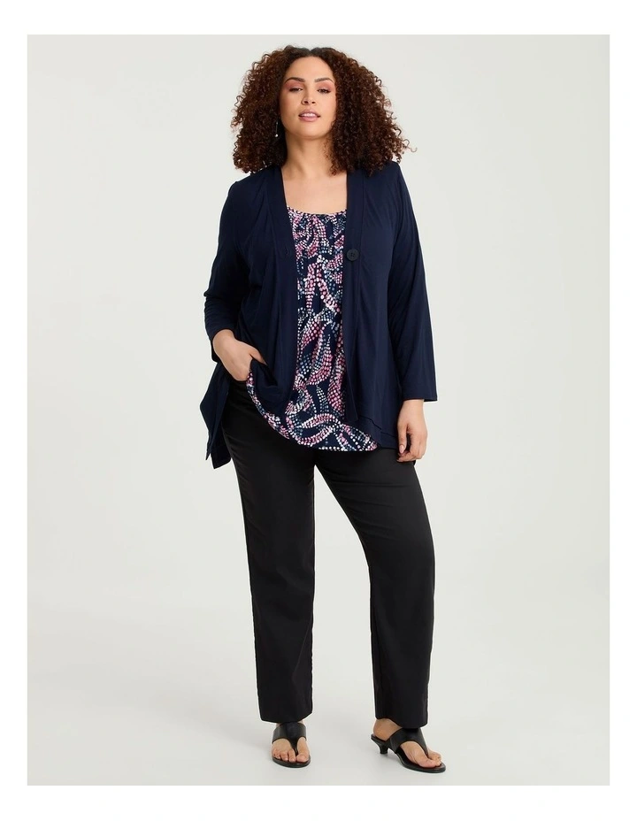 Printed Pintuck Top Navy/pink image 4