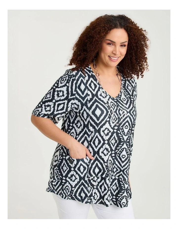 Crushed Print Top Black/White image 1