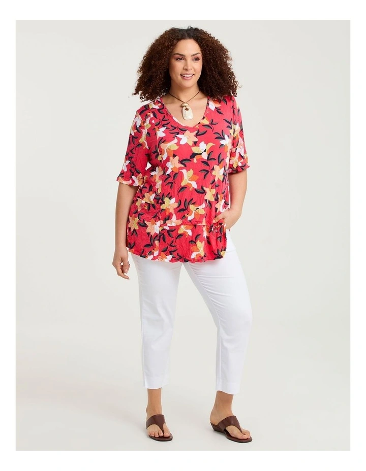 Crushed Print Top Coral/Multi image 3