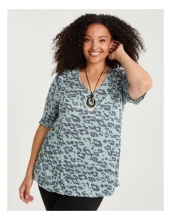 Crushed Animal Print Top in Mint