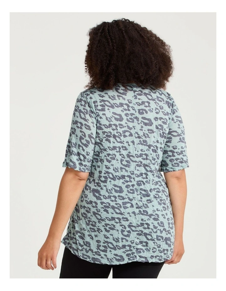 Crushed Animal Print Top in Mint image 2
