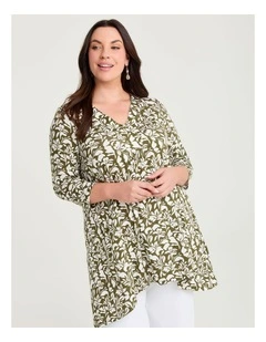 Cassie Natural Print Top Olive