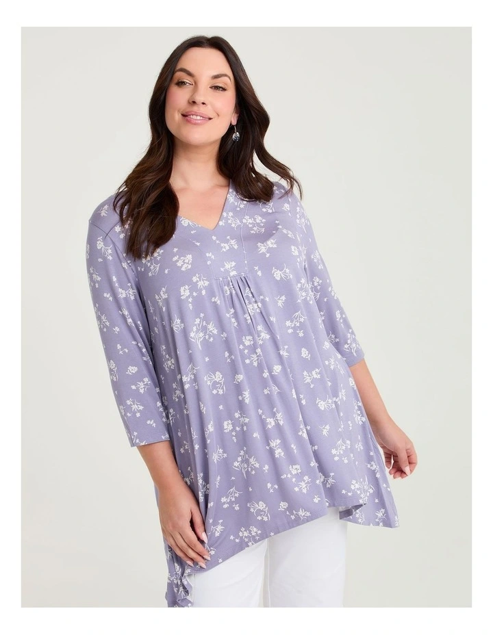 Cassie Natural Print Top Lavender/white image 1