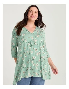 Cassie Natural Print Top Green Floral Print