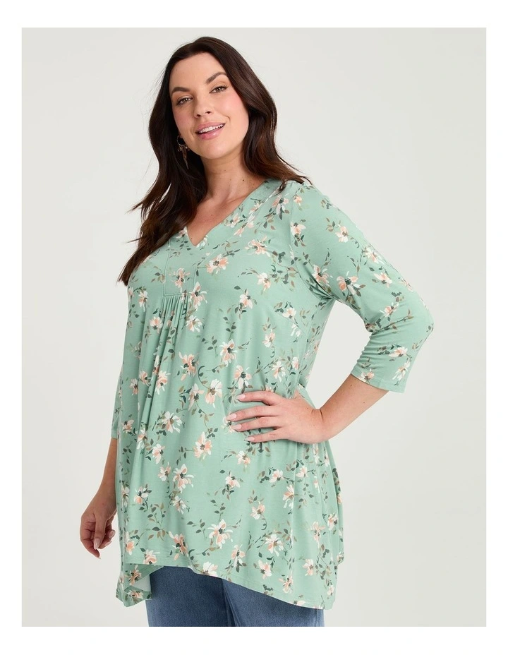 Cassie Natural Print Top Green Floral Print image 3