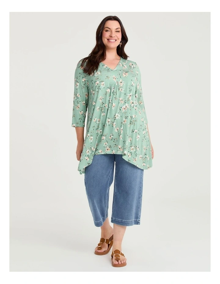 Cassie Natural Print Top Green Floral Print image 4