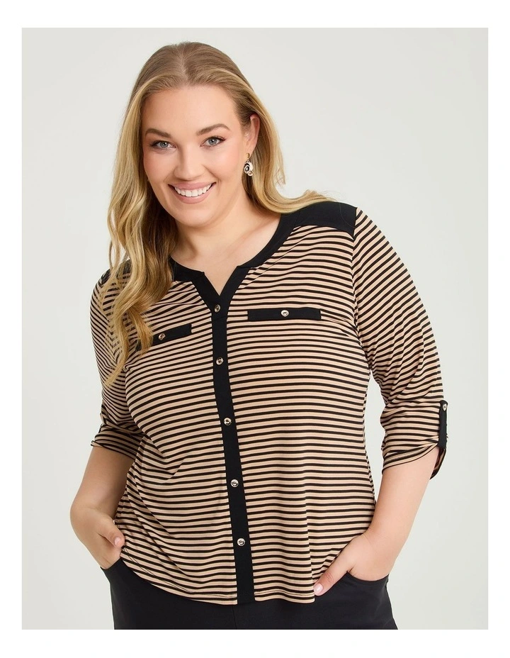Mae Stripe Top Black/beige image 1