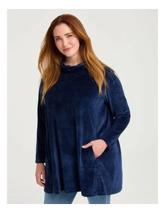 Velour Cowl Neck Tunic Ink Navy