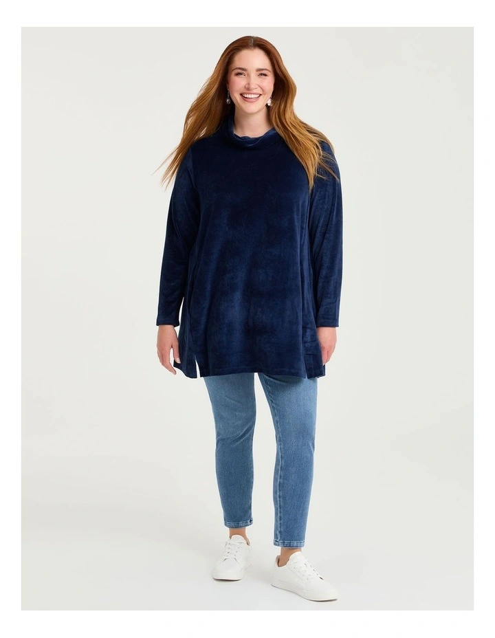 Velour Cowl Neck Tunic Ink Navy image 3