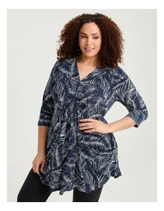 Susie V-neck Tunic Navy Palm Print