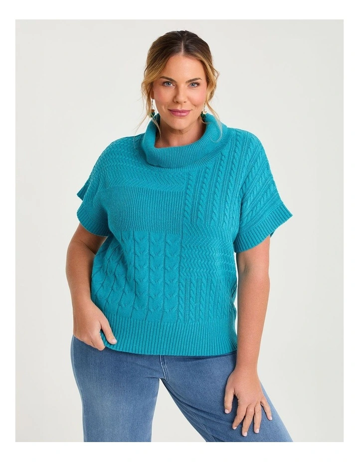 Mixed Cable Cowl Knit Teal image 1
