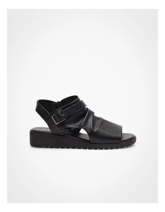 Ruched Buckle Wedge Sandal in Black