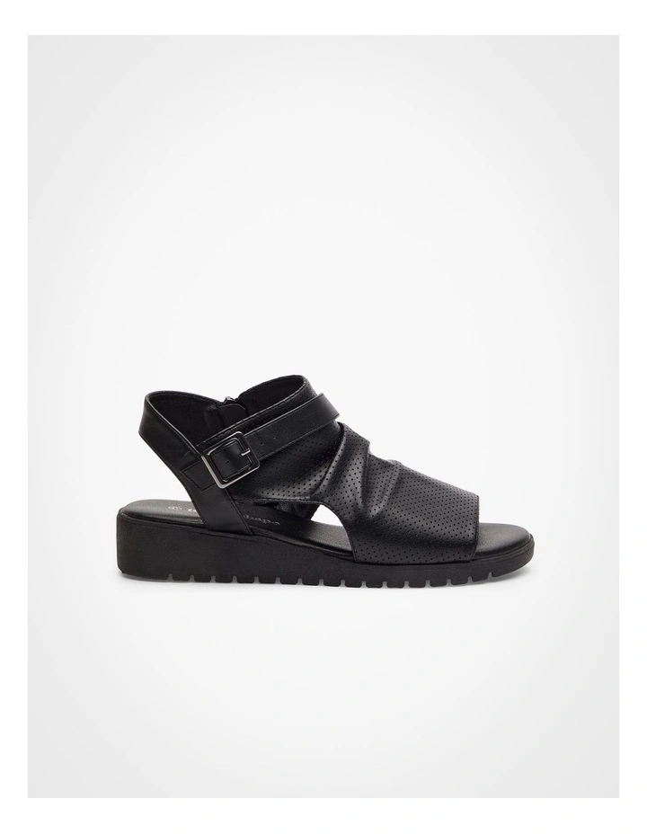Ruched Buckle Wedge Sandal in Black image 1