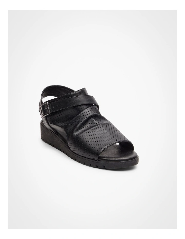 Ruched Buckle Wedge Sandal in Black image 2
