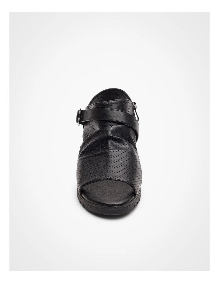 Ruched Buckle Wedge Sandal in Black image 3