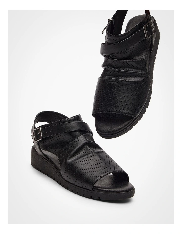 Ruched Buckle Wedge Sandal in Black image 5