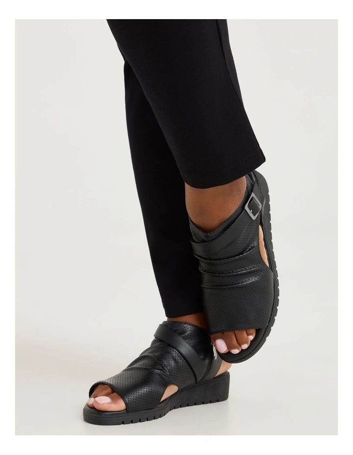 Ruched Buckle Wedge Sandal in Black image 6