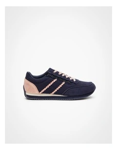 Retro Zip Wedge Sneaker in Navy/pink