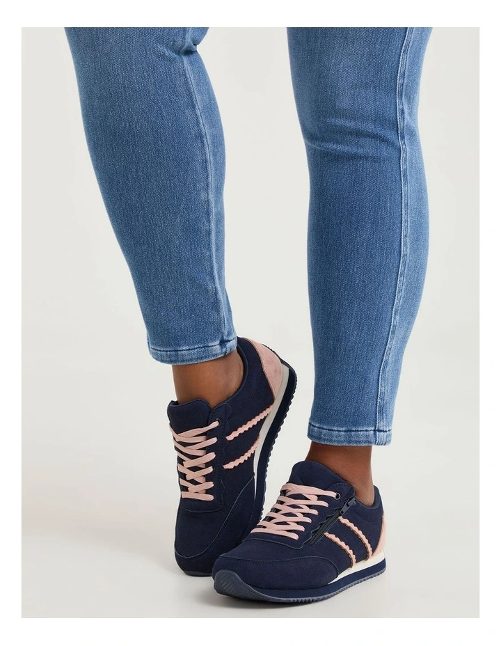 Retro Zip Wedge Sneaker in Navy/pink image 6