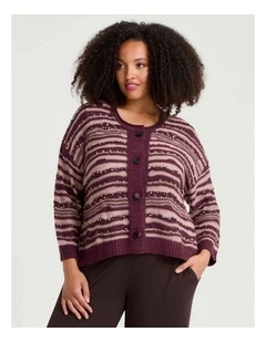 Ombre Stripe Button Cardigan Berry/tea Rose