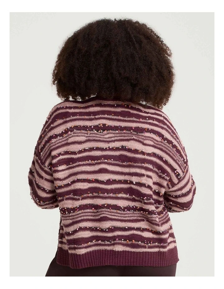 Ombre Stripe Button Cardigan Berry/tea Rose image 2