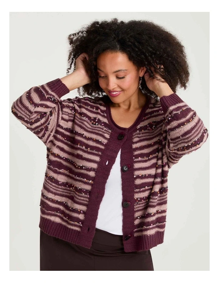 Ombre Stripe Button Cardigan Berry/tea Rose image 3