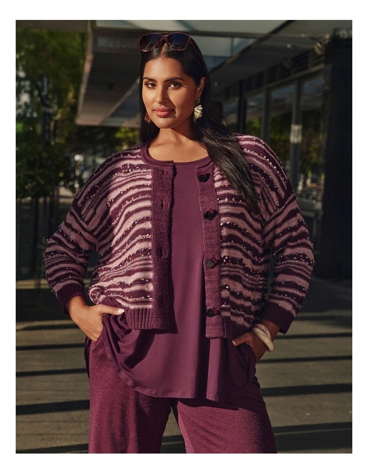 Ombre Stripe Button Cardigan Berry/tea Rose image 5