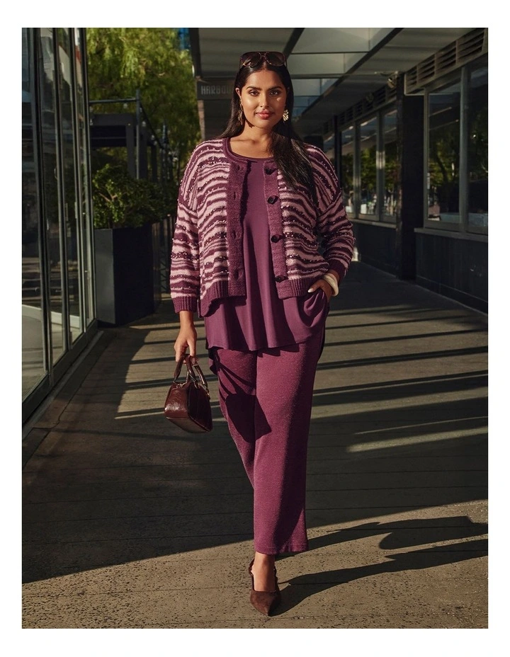 Ombre Stripe Button Cardigan Berry/tea Rose image 6