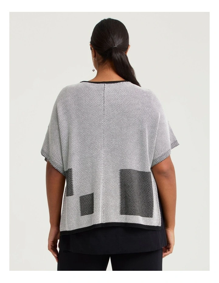 Square Cotton Modal Knit Cardigan Black/beige image 2