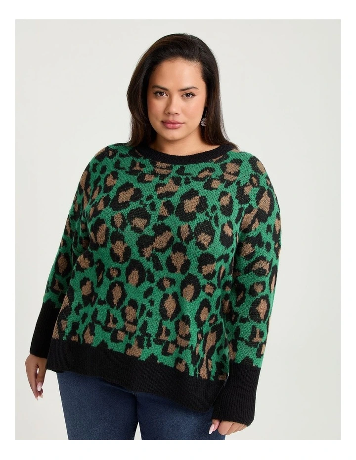 Leopard Batwing Wool Mix Jumper Green Leopard image 1