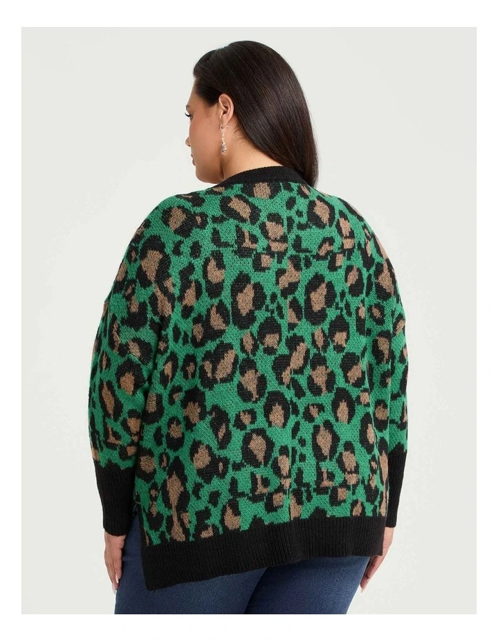 Leopard Batwing Wool Mix Jumper Green Leopard image 2