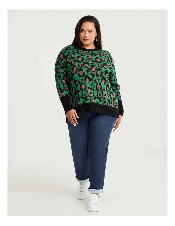 Leopard Batwing Wool Mix Jumper Green Leopard image 3