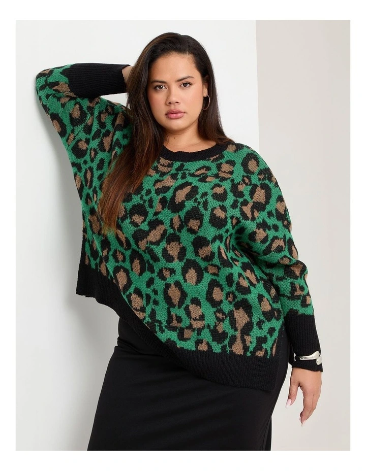 Leopard Batwing Wool Mix Jumper Green Leopard image 4