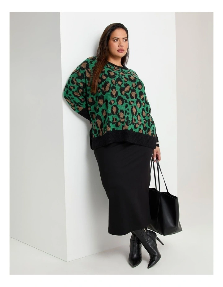 Leopard Batwing Wool Mix Jumper Green Leopard image 5