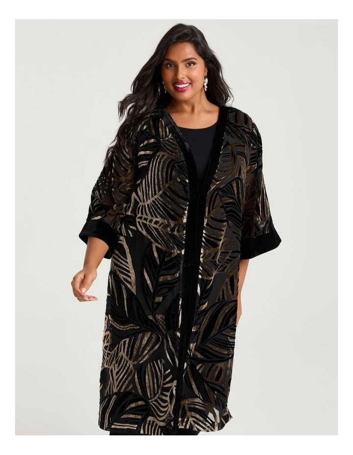 Velvet Burnout Event Kimono in Black/gold image 3